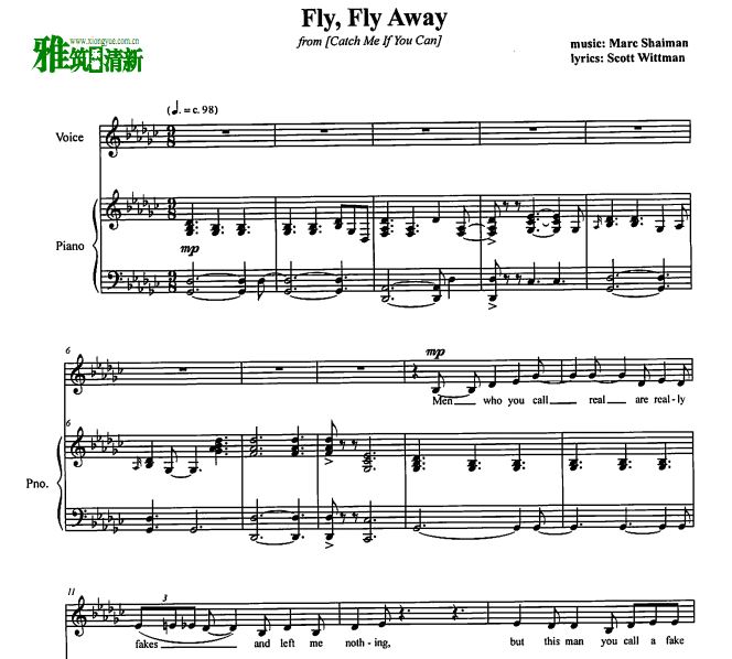 catch me if you can声乐歌谱 Fly, Fly Away声乐钢琴伴奏谱谱