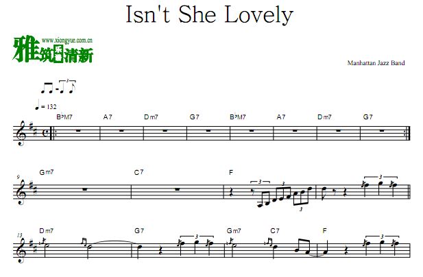 Manhattan Jazz Band - Isn't She Lovely萨克斯谱