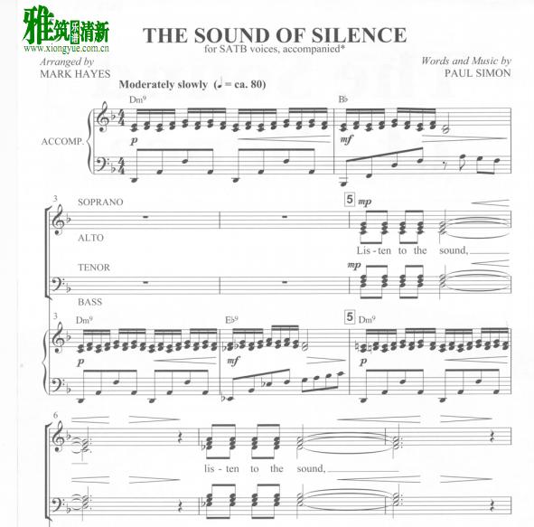 The Sound of Silence 四声部合唱钢琴伴奏谱