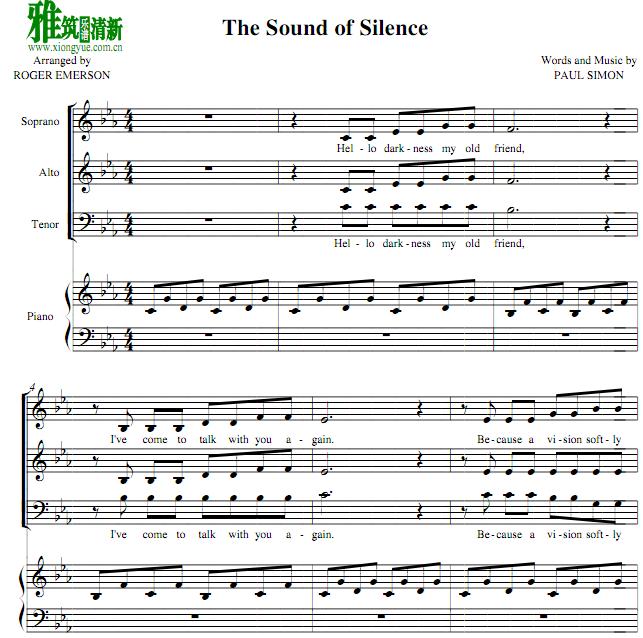 寂静之声The Sound of Silence 三声部合唱钢琴伴奏谱