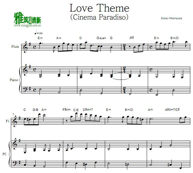 天堂电影院 Cinema Paradiso - Love Theme长笛钢琴伴奏谱
