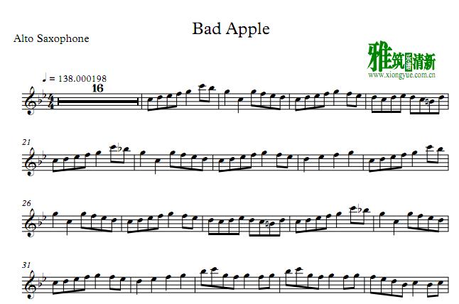 Bad Apple中音萨克斯谱