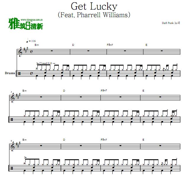 Daft Punk - Get Lucky架子鼓谱