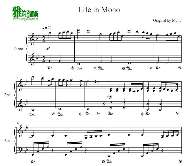 life in mono钢琴谱