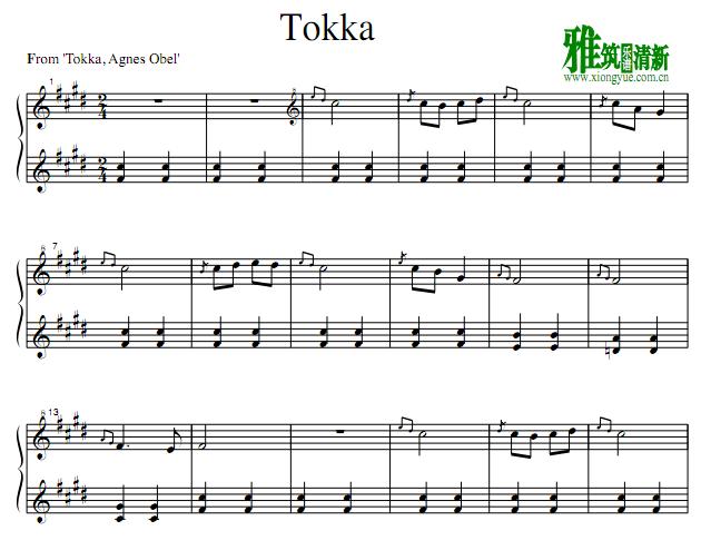agnes obel - tokka钢琴谱