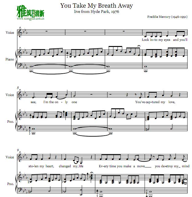 Queen - You Take My Breath Away钢琴伴奏谱