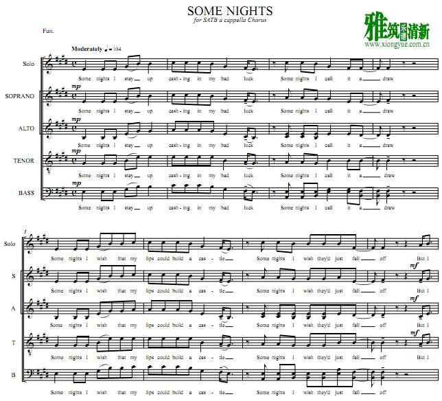 Some Nights 阿卡贝拉谱