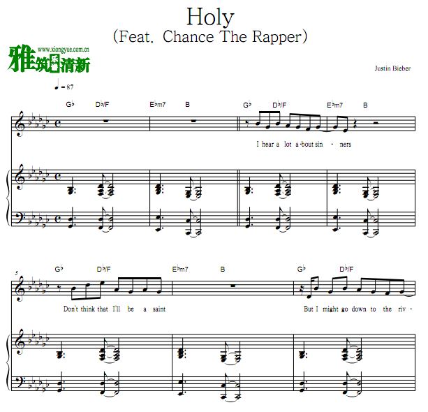 Justin Bieber - Holy歌谱 钢琴谱 正谱