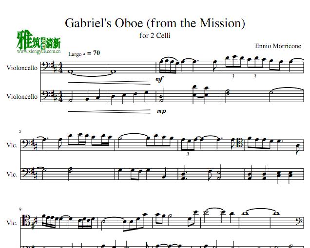 加不里埃的双簧管Gabriel's Oboe大提琴二重奏谱