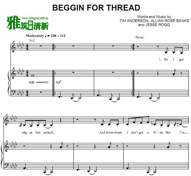 Banks - Beggin for Thread歌谱 钢琴谱 正谱