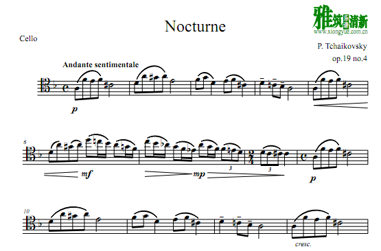 柴可夫斯基  夜曲 Nocturne大提琴谱