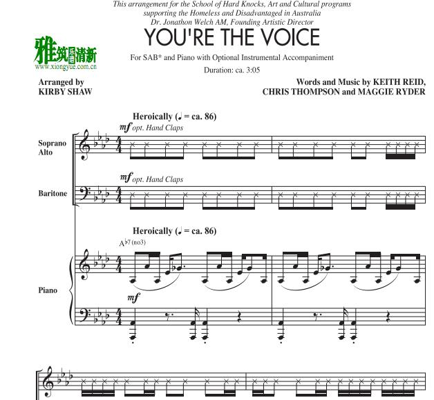 You're the Voice 三声部SAB合唱钢琴伴奏谱2