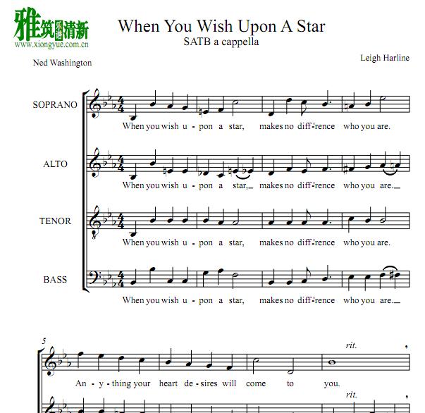 When You Wish Upon A Star阿卡贝拉谱