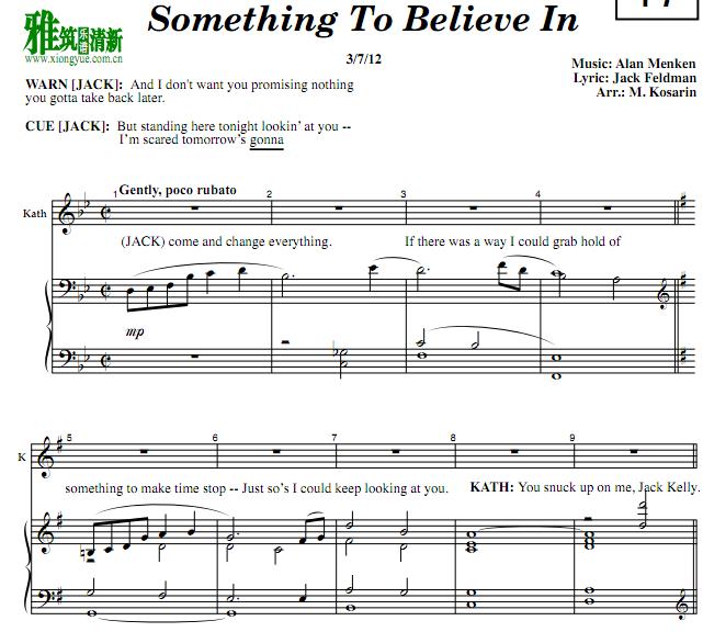 newsies报童传奇 - Something To Believe In钢琴伴奏谱