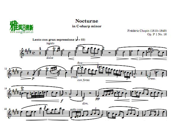 肖邦 升c小调夜曲长笛谱 Nocturne in c Sharp Minor