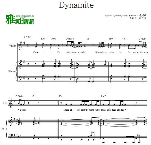 BTS - Dynamite小提琴钢琴合奏谱 