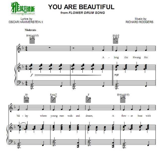 FLOWER DRUM SONG - You Are Beautiful F调 钢琴伴奏谱