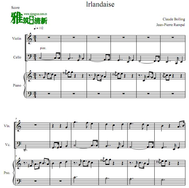 Claude Bolling克劳.柏林 Irlandaise小提琴大提琴钢琴三重奏谱