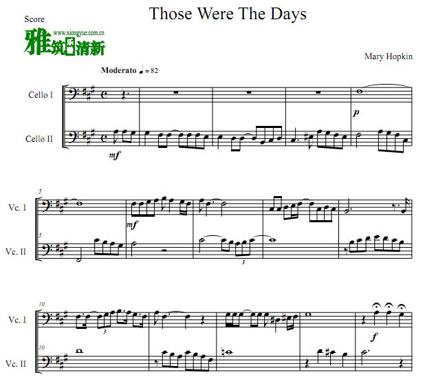 Those were the days 往日时光大提琴二重奏谱 路漫漫大提琴二重奏谱