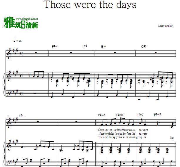 Mary hopkin - Those Were The Days 往日时光弹唱钢琴谱 歌谱 正谱