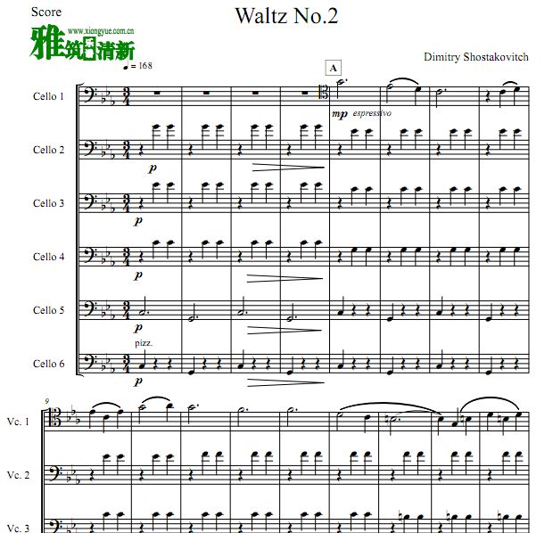 肖斯塔科维奇 第二圆舞曲waltz No.2大提琴六重奏谱