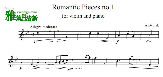 德沃夏克 浪漫小品第一首 Romantic Pieces no.1小提琴谱