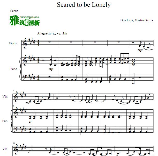 Scared To Be Lonely小提琴钢琴合奏谱
