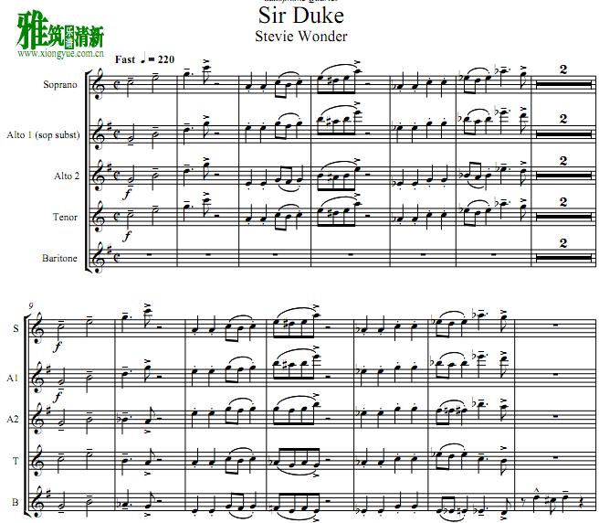 杜克爵士 Sir Duke萨克斯五重奏谱