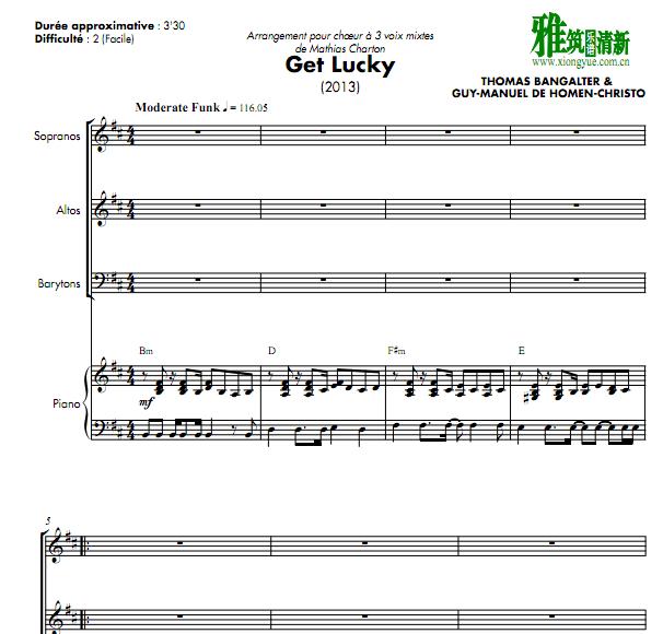 Get Lucky 三声部合唱钢琴伴奏谱 SAB2