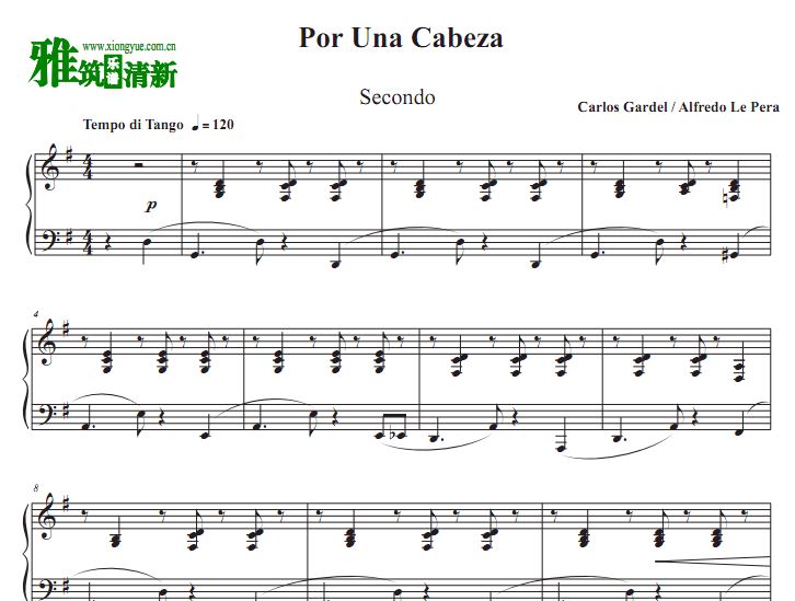 一步之遥 Por Una Cabeza四手联弹版 浪漫钢琴谱
