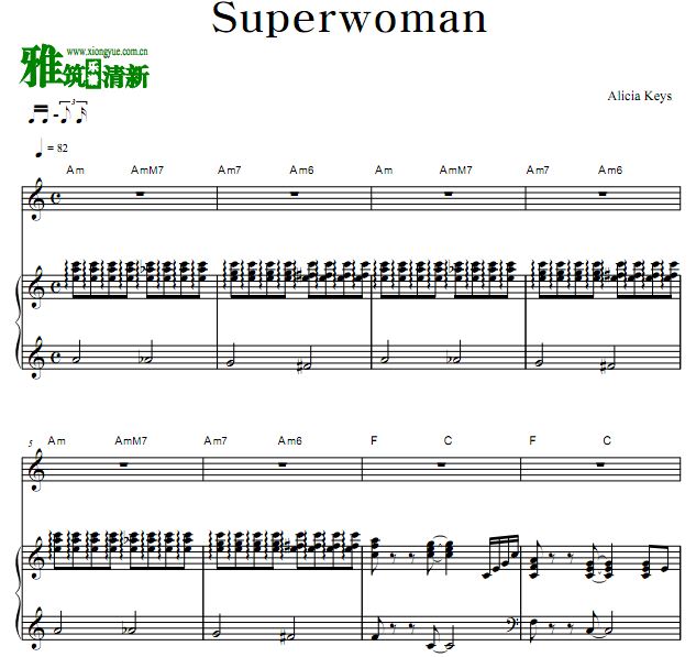 Alicia Keys - Superwoman正谱 歌谱 钢琴弹唱谱
