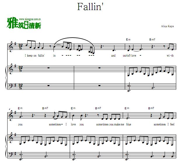 Alicia Keys - Fallin'钢琴谱 歌谱