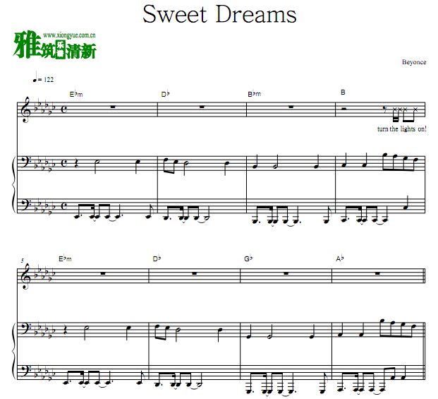 Beyonce - Sweet Dreams歌谱 钢琴弹唱谱
