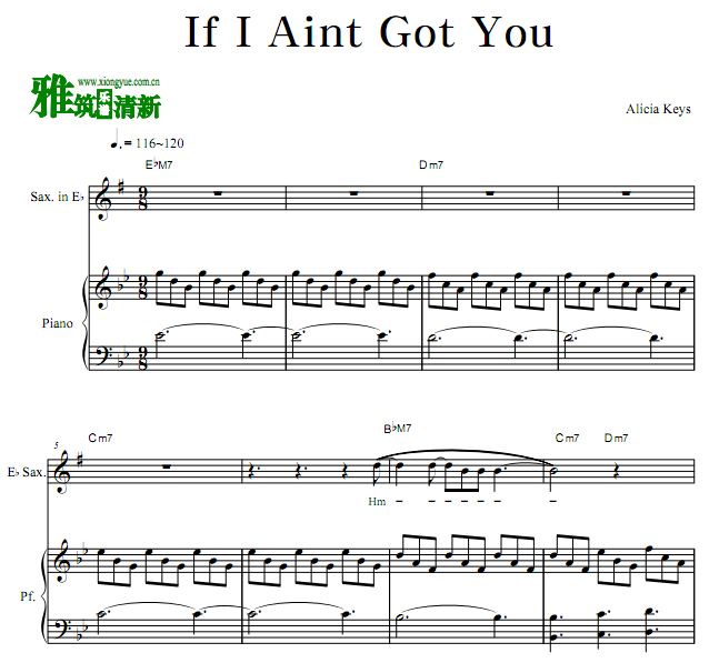 Alicia Keys - If I Ain't Got You降E萨克斯钢琴合奏谱