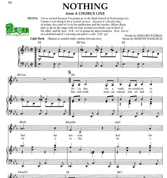 chorus line 歌舞线上 nothing歌谱 正谱 钢琴谱