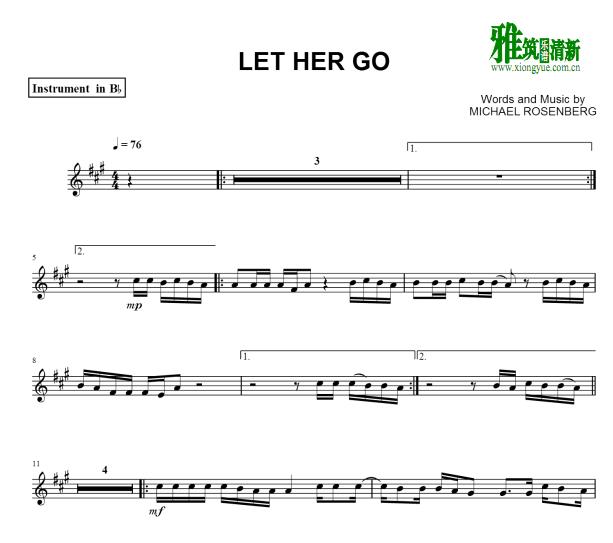 Let Her Go 小号谱