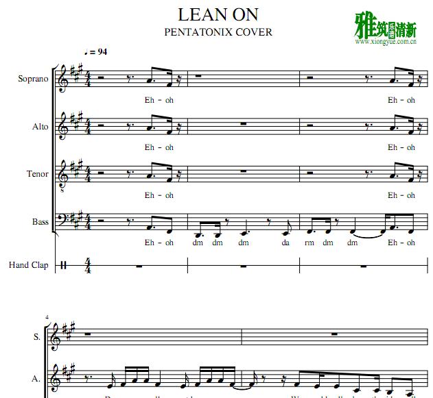 Pentatonix - Lean On阿卡贝拉谱