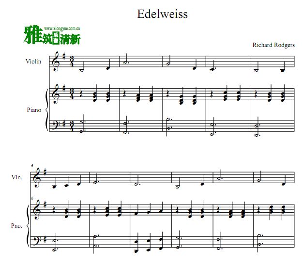 Edelweiss 雪绒花小提琴钢琴伴奏谱