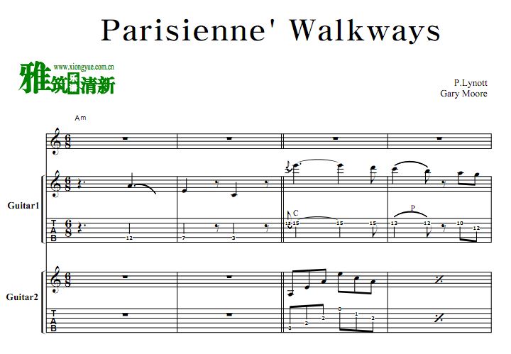 Gary Moore - Parisienne' Walkways双吉他谱 TAB谱