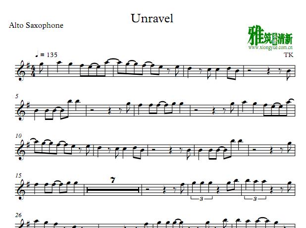 Unravel萨克斯谱