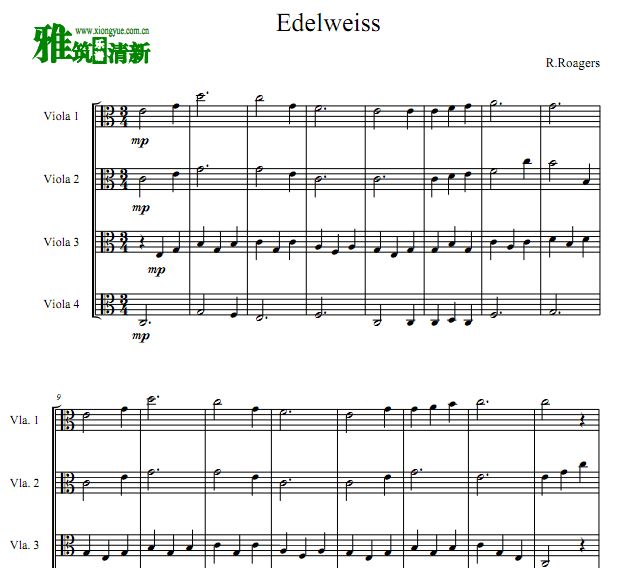 雪绒花 Edelweiss中提琴四重奏谱