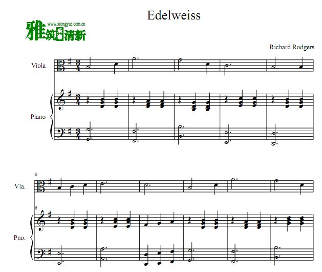 雪绒花 Edelweiss 中提琴钢琴伴奏谱