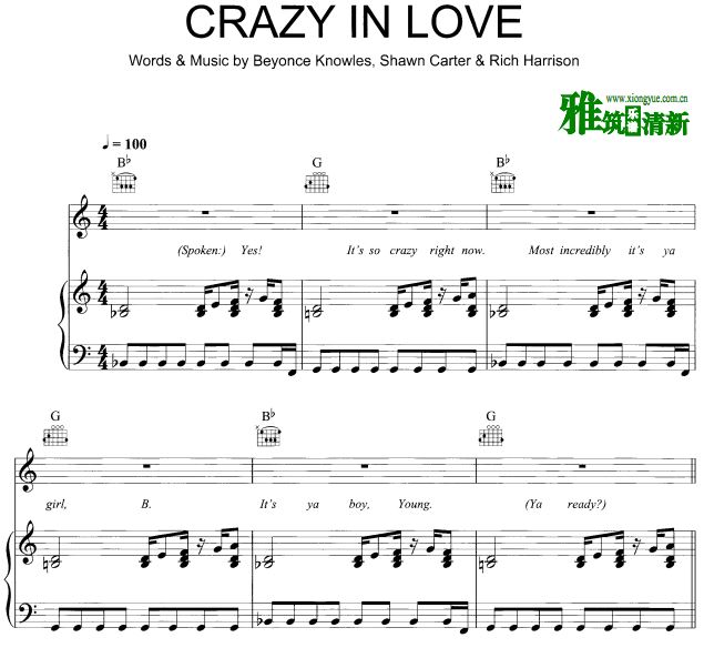 碧昂丝  crazy in love钢琴谱
