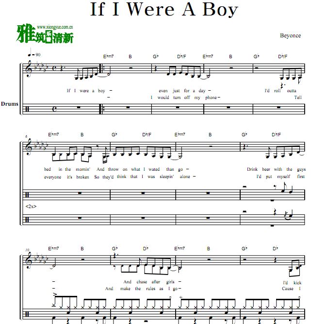 碧昂丝 If I Were A Boy爵士鼓谱