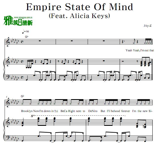 Jay-Z - Empire State Of Mind 正谱 歌谱 钢琴伴奏谱