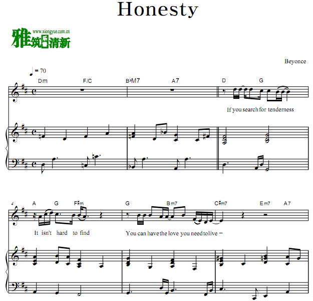 碧昂丝 Beyonce - Honesty歌谱 正谱 钢琴谱