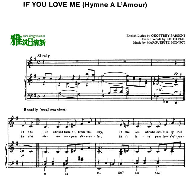 爱的赞美诗 Hymne A L'amour(If You Love Me)声乐歌谱