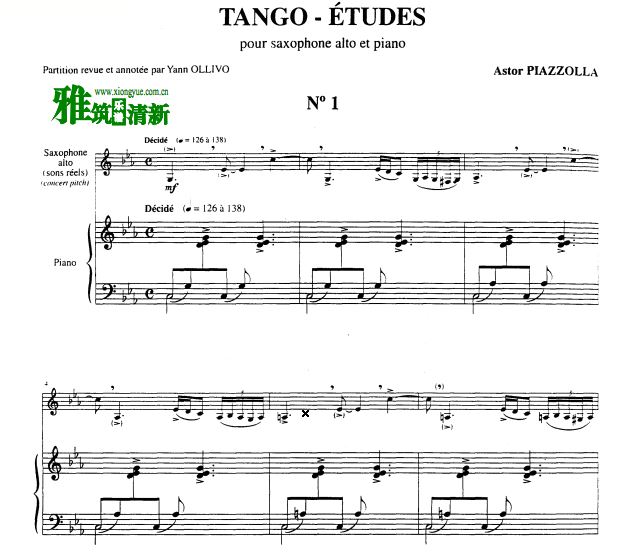 皮亚佐拉 Tango Etudes 六首探戈练习曲萨克斯钢琴伴奏谱