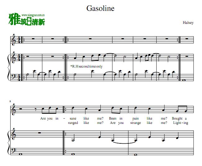 Halsey - Gasoline歌谱 钢琴谱