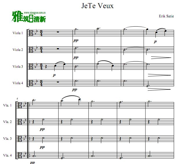 埃里克·萨蒂  Je Te Veux中提琴四重奏谱
